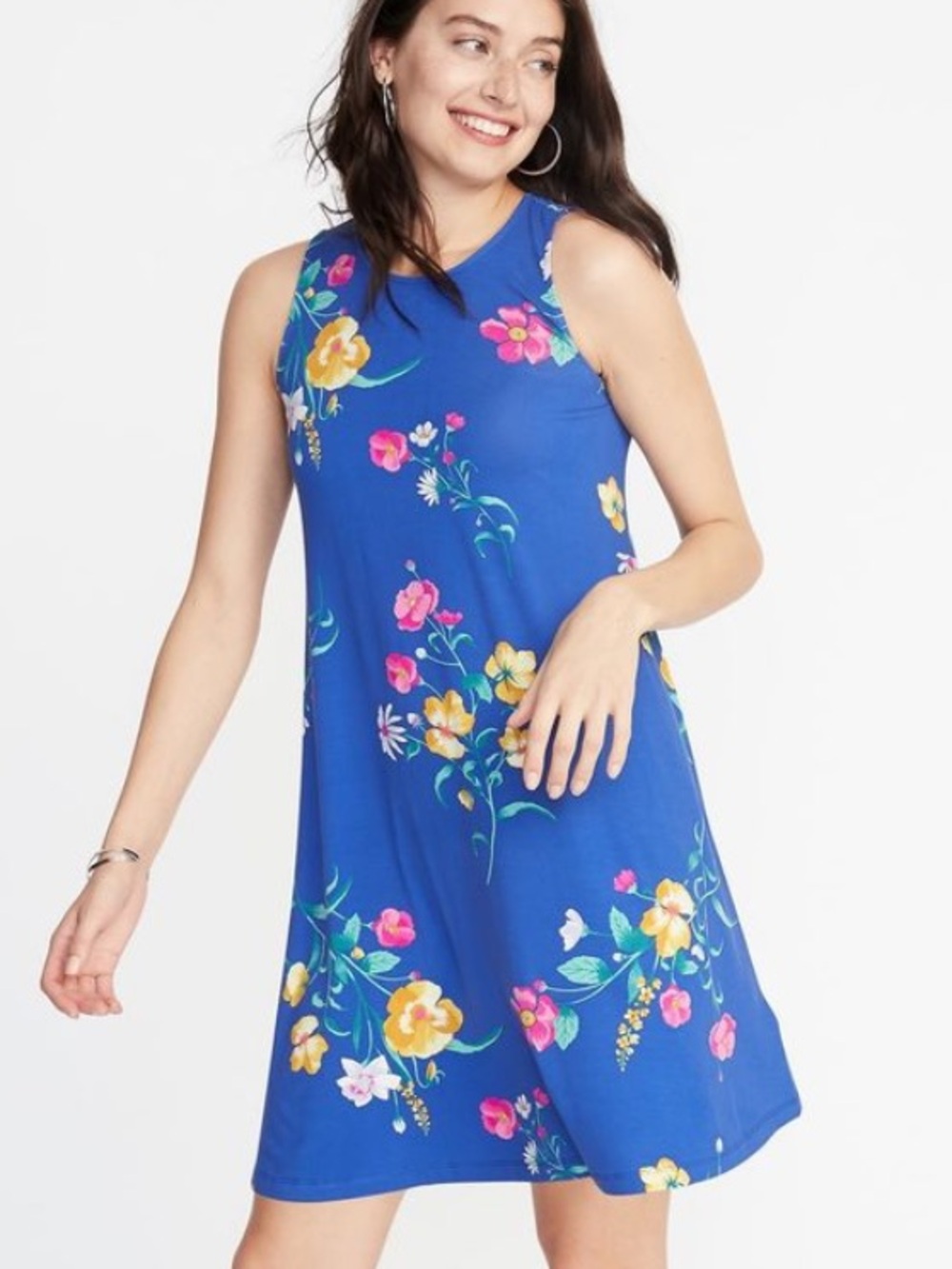 Old navy bold maximalist floral multicolor swing tank dress medium
